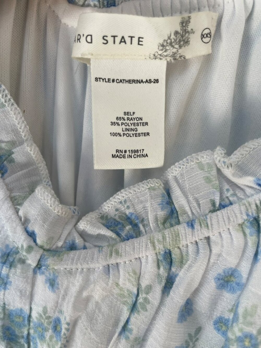 Altar'd State Floral Smocked Maxi Dress Ruffle Sleeves Lining Blue White Sz XXS - Picture 7 of 7